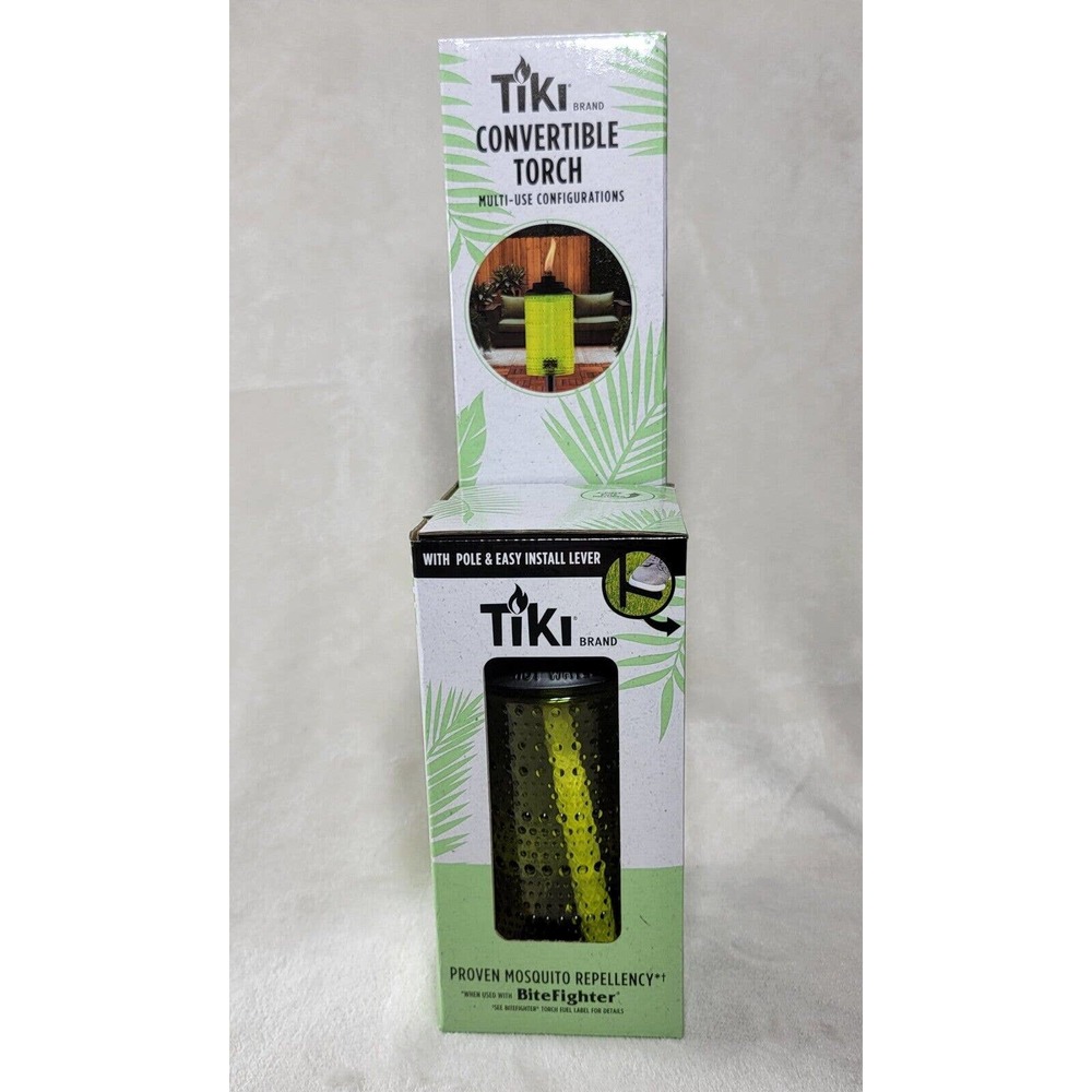 Tiki Brand Convertible Torch, 68” Full Size, 54" Garden, 8” Table- Green Glass